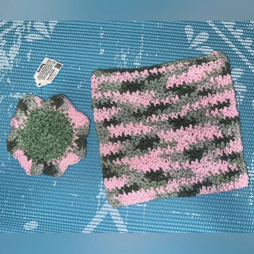 Pink and Green Handmade Cotton Multi Use Washcloth Set